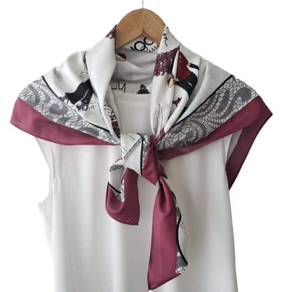 NWT 2008 Jockey Fashion Scarf White Burgundy Mauve Black - Picture 4 of 6